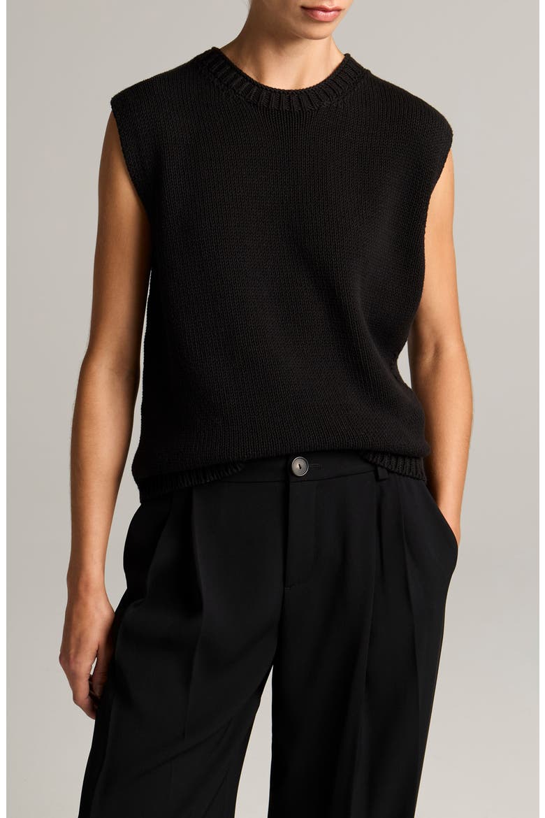 Asymmetric Crewneck Sweater Vest, Main, color, BLACK