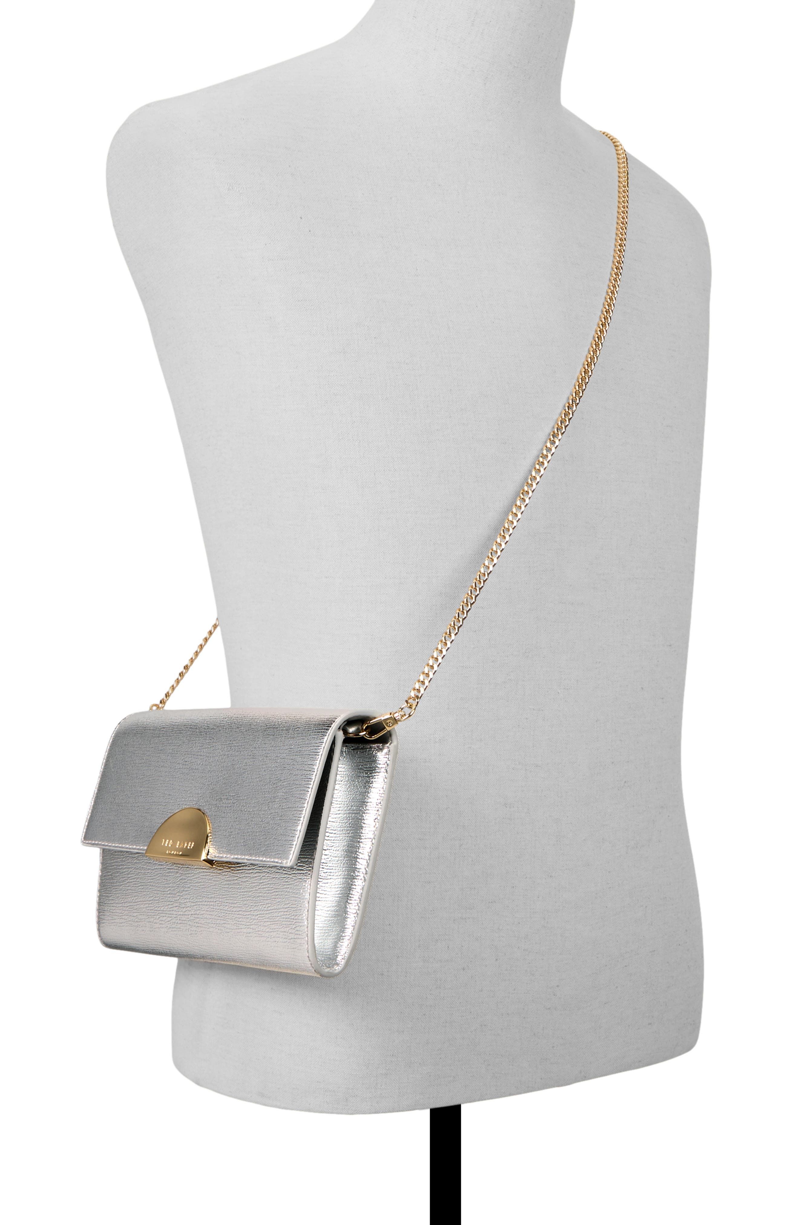 Luna Metallic Leather Crossbody Bag, Alternate, color, SILVER