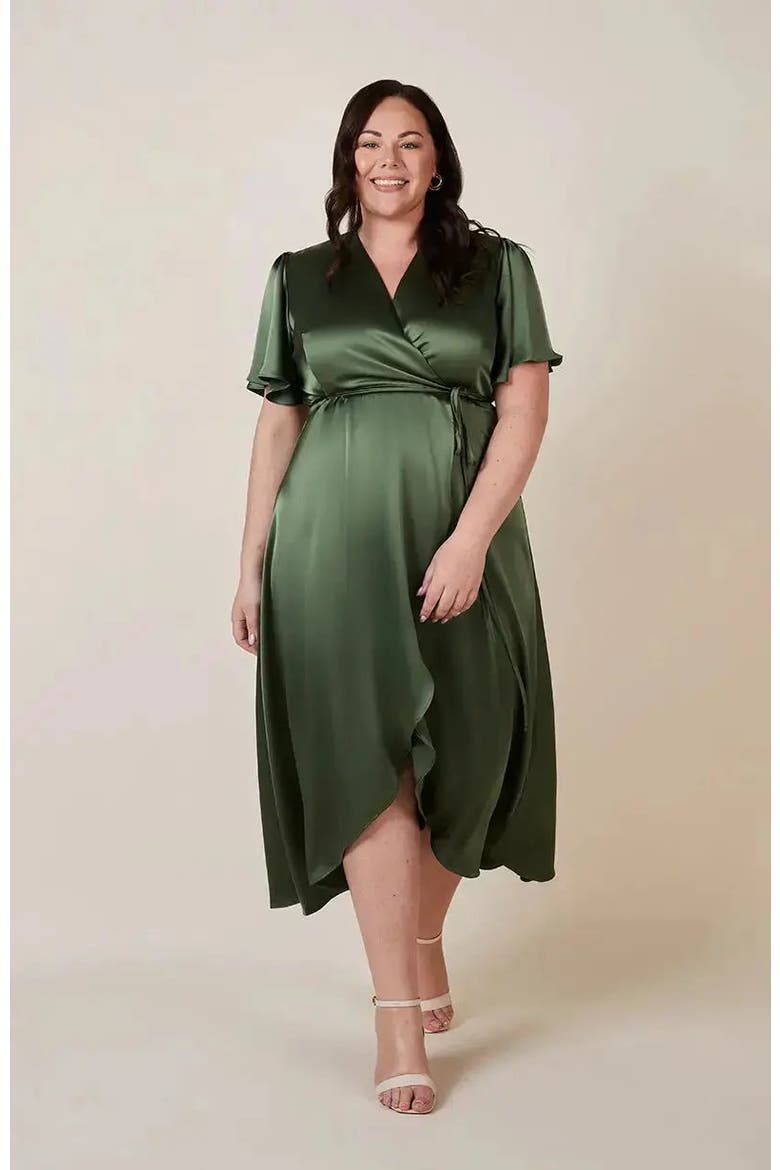 Florence Waterfall Hem Dress, Alternate, color, Olive Green