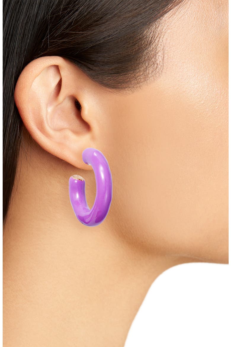 Large Enamel Tube Hoop Earrings, Alternate, color, PURPLE