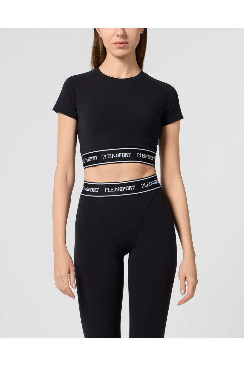 Fleece Cropped T-Shirt Women, Main, color, black