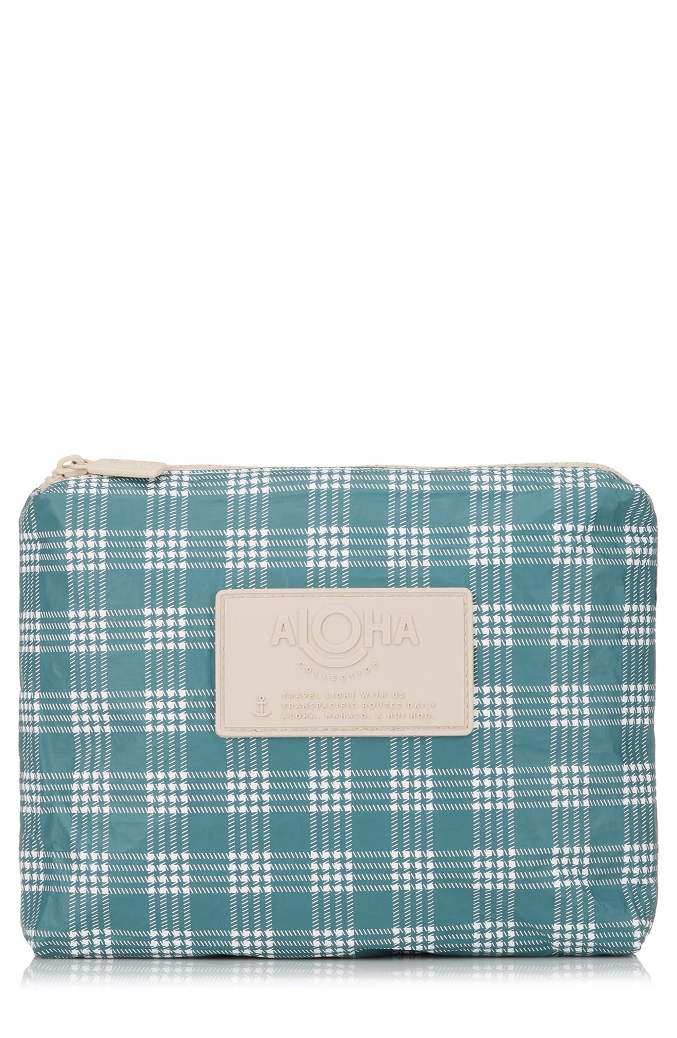 Aloha Collection Small Palaka Water Resistant Tyvek<sup>®</sup> Zip Pouch, Main, color, Atlantic