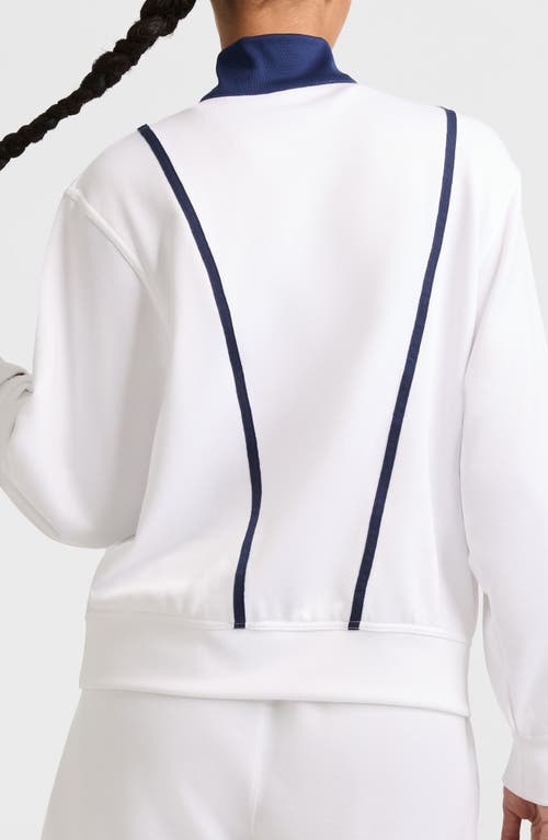 Champion Yearbook Quarter Zip Fleece Sweatshirt In White/sail Away Navy