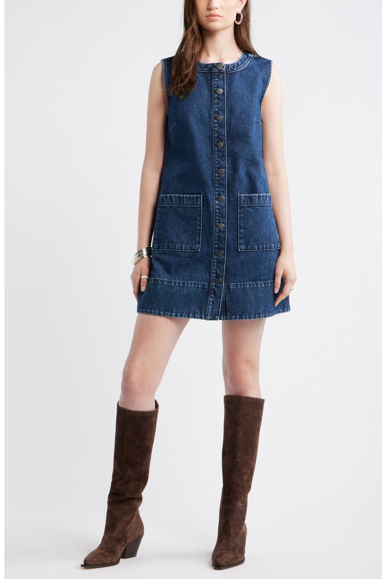 Denim Sheath Dress, Main, color, DARK MID WASH