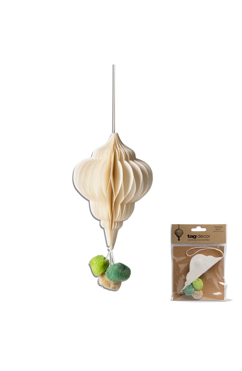 tag Pom Pom Honey Comb Ornament Natural Xmas Tree Decor, Main, color, Beige