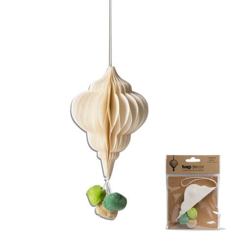 Pom Pom Honey Comb Ornament Natural Xmas Tree Decor