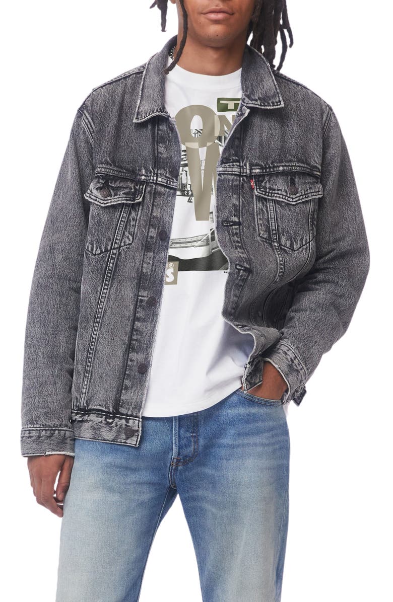 Levi's<sup>®</sup> Relaxed Fit Denim Trucker Jacket, Main, color, Black Bear Claws Dx