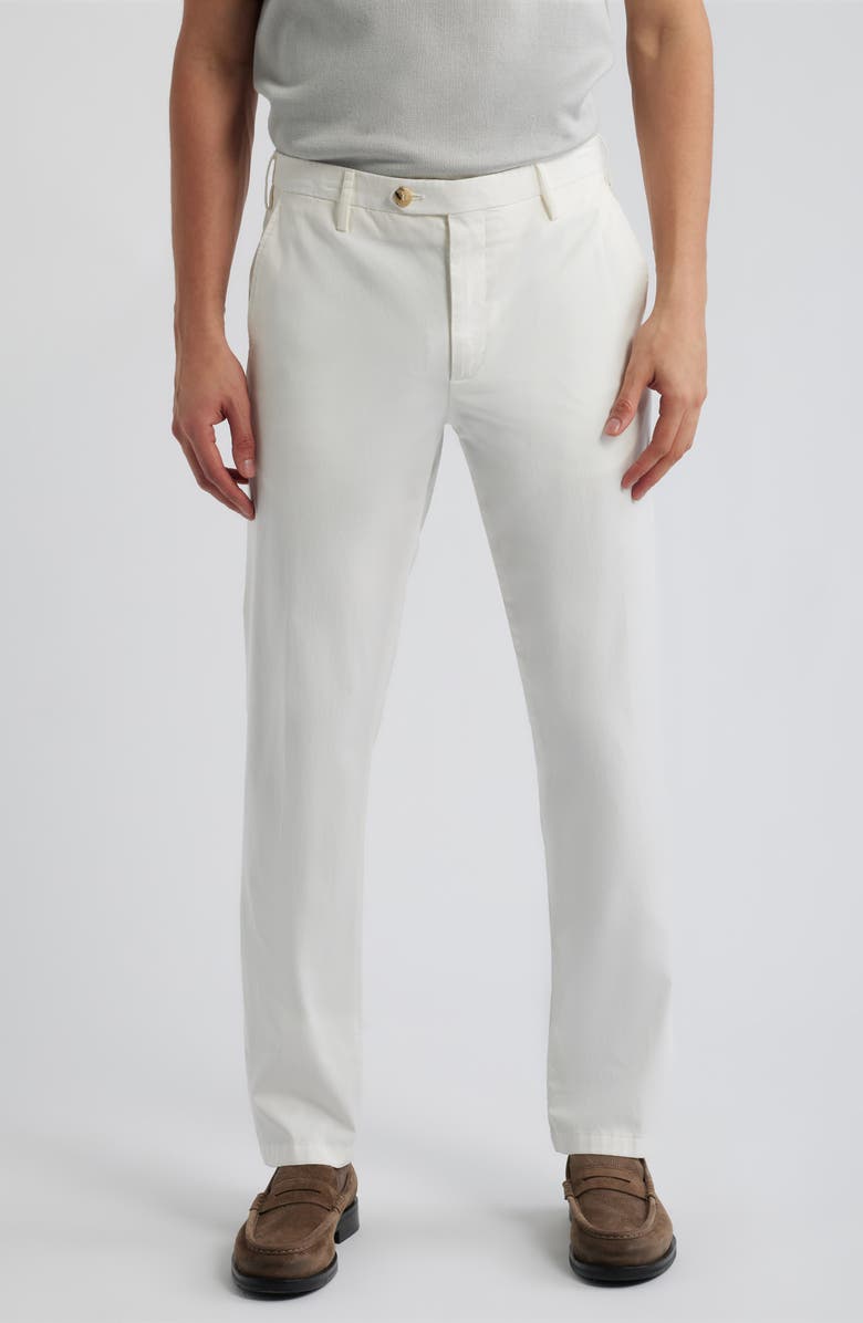Canali Flat Front Stretch Cotton Blend Twill Chinos, Main, color, White