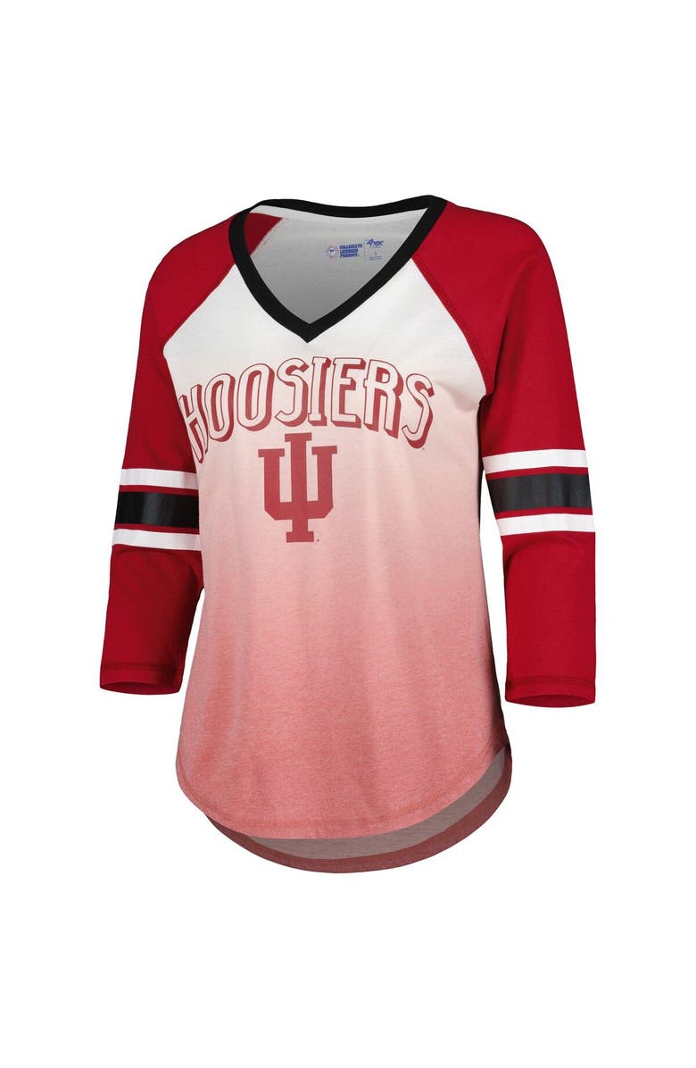 G-III 4HER BY CARL BANKS Women's G-III 4Her by Carl Banks White/Crimson Indiana Hoosiers Lead Off Ombre Raglan 3/4-Sleeve V-Neck T-Shirt, Alternate, color,