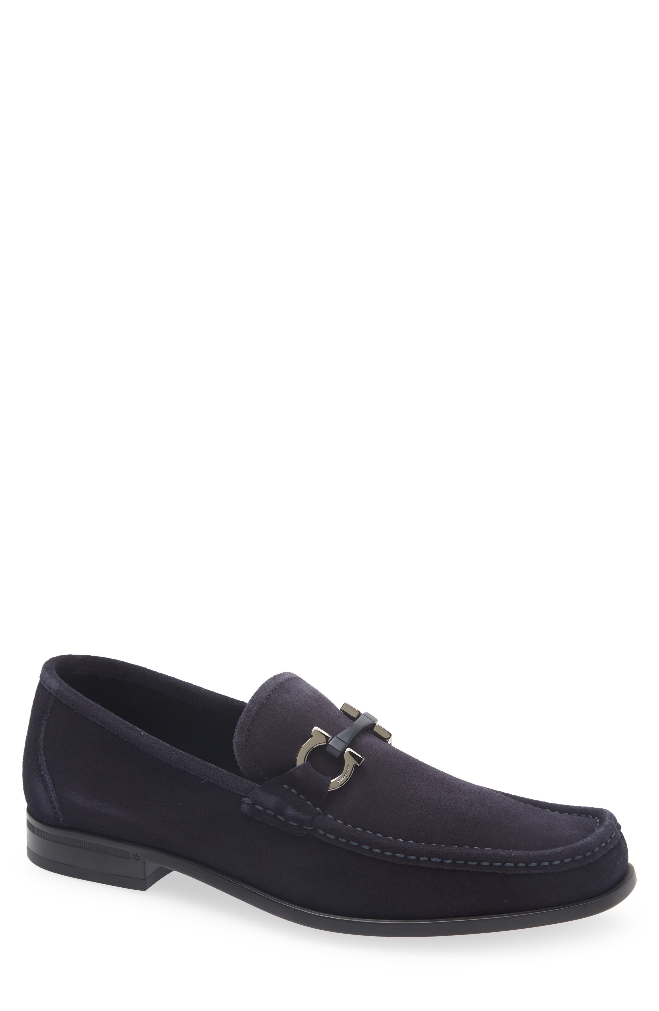FERRAGAMO Grandioso Double Gancio Bit Loafer, Main, color, Navy Nero