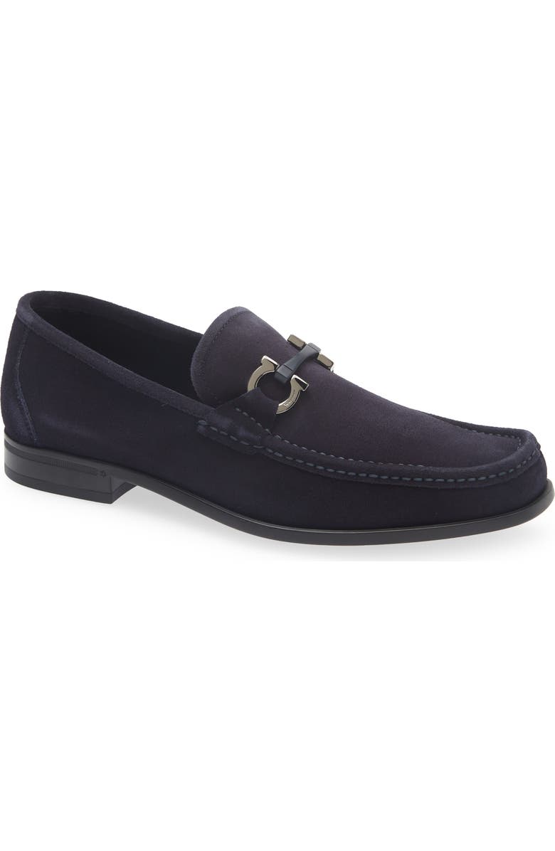 FERRAGAMO Grandioso Double Gancio Bit Loafer, Main, color, Navy Nero