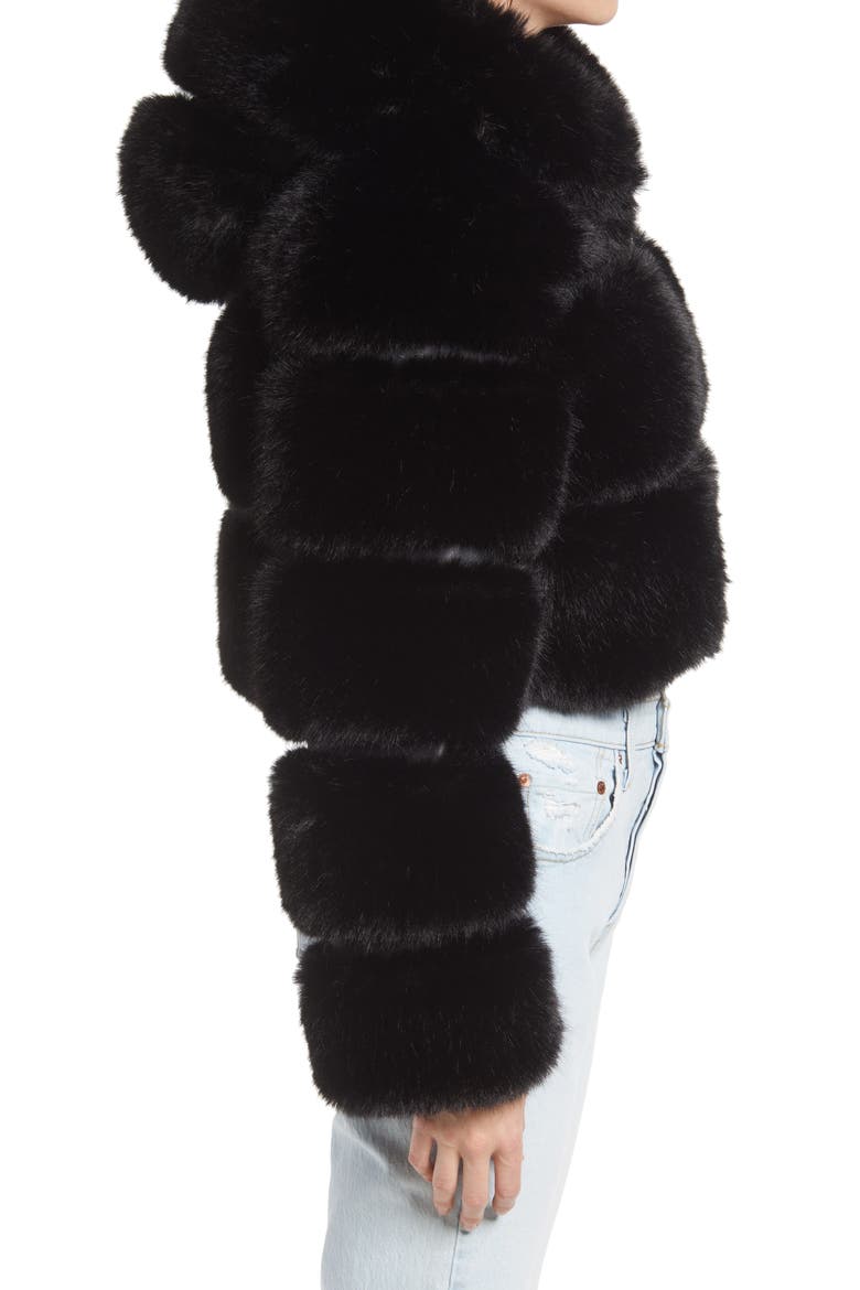 Faux Fur Puffer Jacket, Alternate, color, BLACK