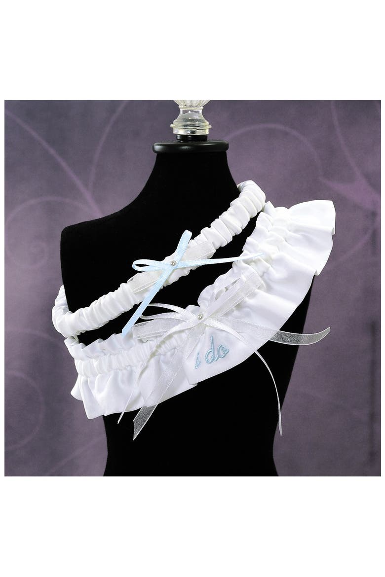 'I Do' Embroidered Wedding Garter, Main, color, WHITE