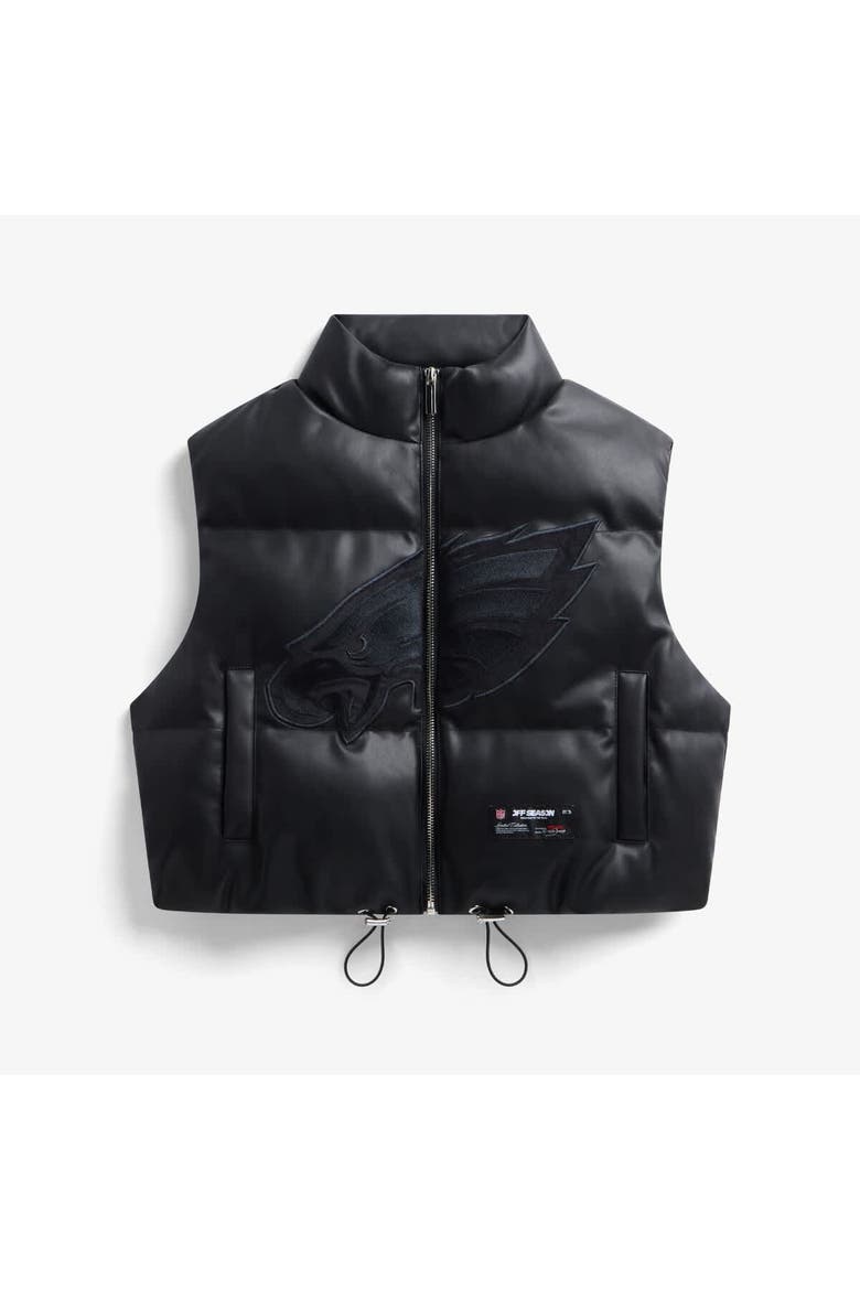 Women's  Black Philadelphia Eagles Faux Leather Cropped Puffer Vest, Main, color, Black
