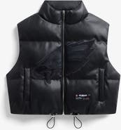 Off Season Women's Black Philadelphia Eagles Faux Leather Cropped Puffer Vest