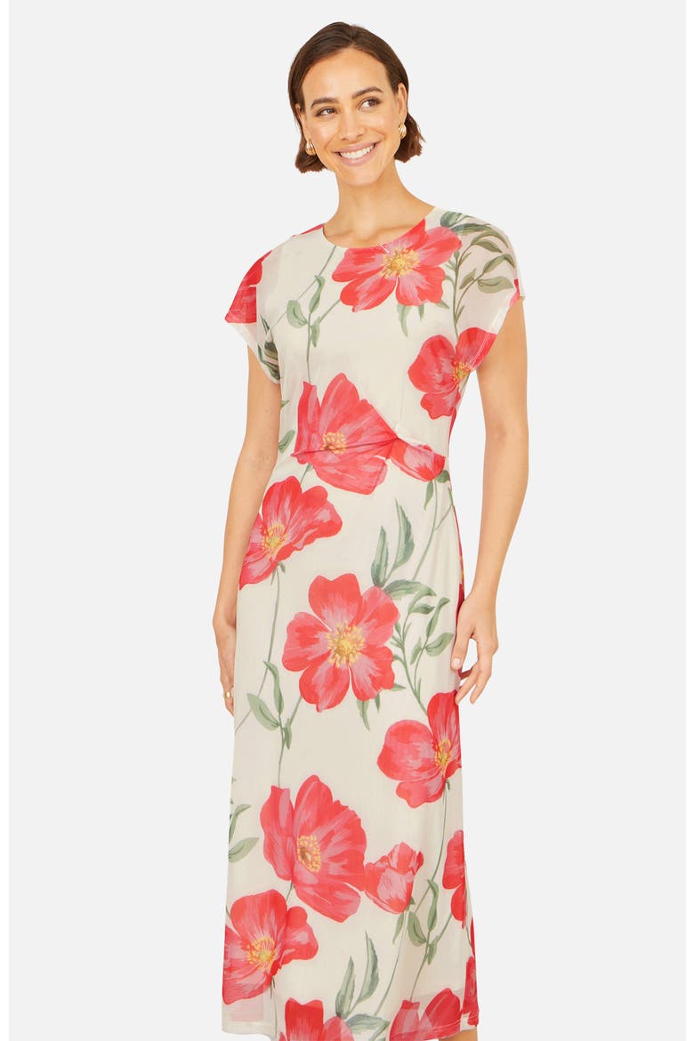 Poppy Print Midi Mesh Dress, Alternate, color, Ivory