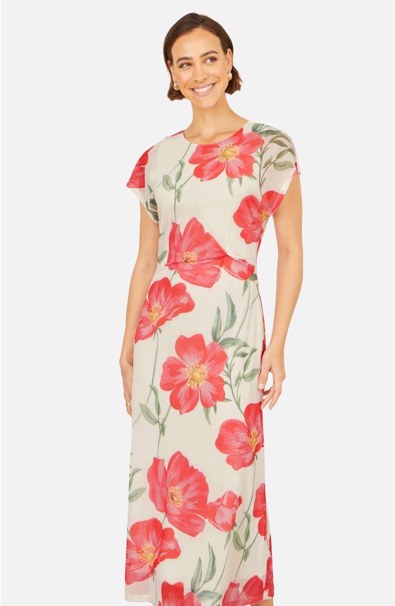 Yumi Poppy Print Midi Mesh Dress, Alternate, color, Ivory