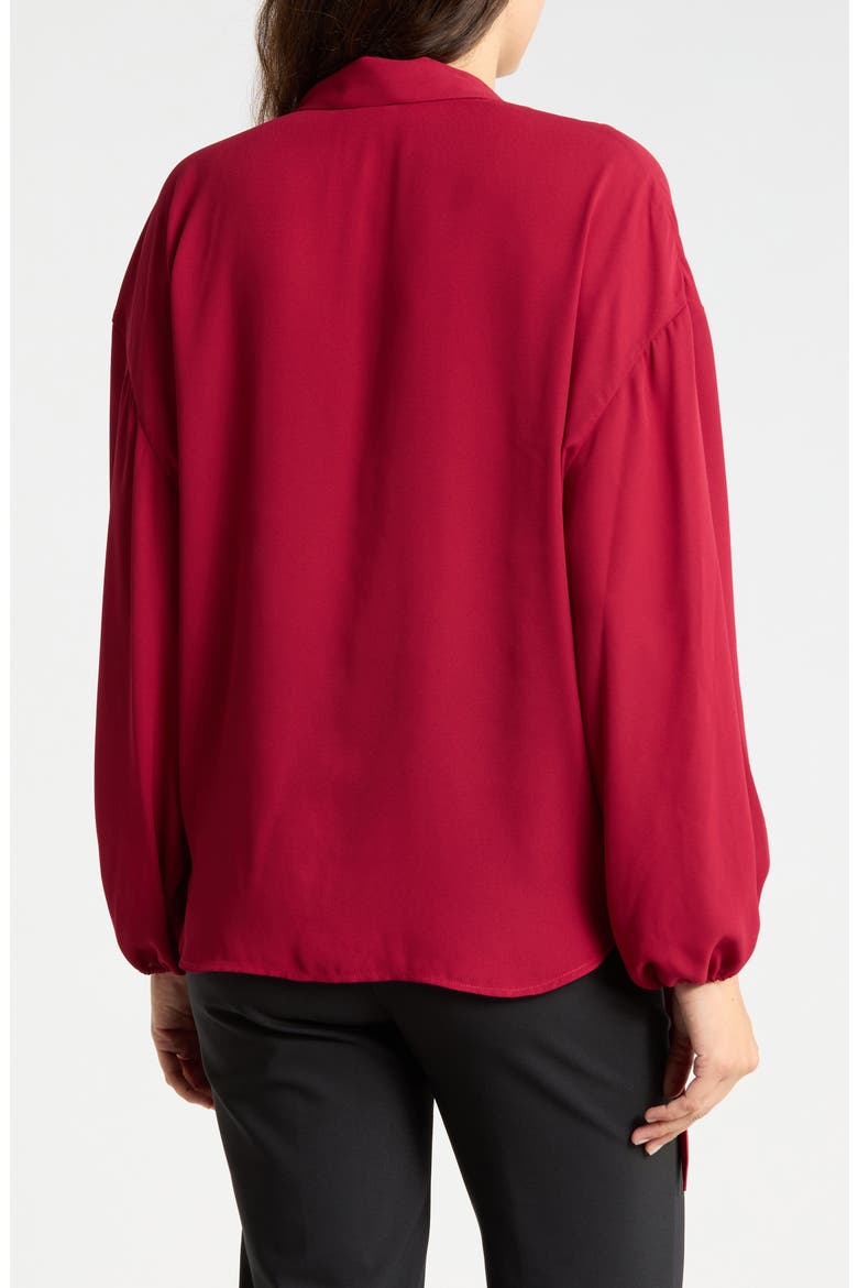 Tie Neck Draped Blouse, Alternate, color, RED WINE