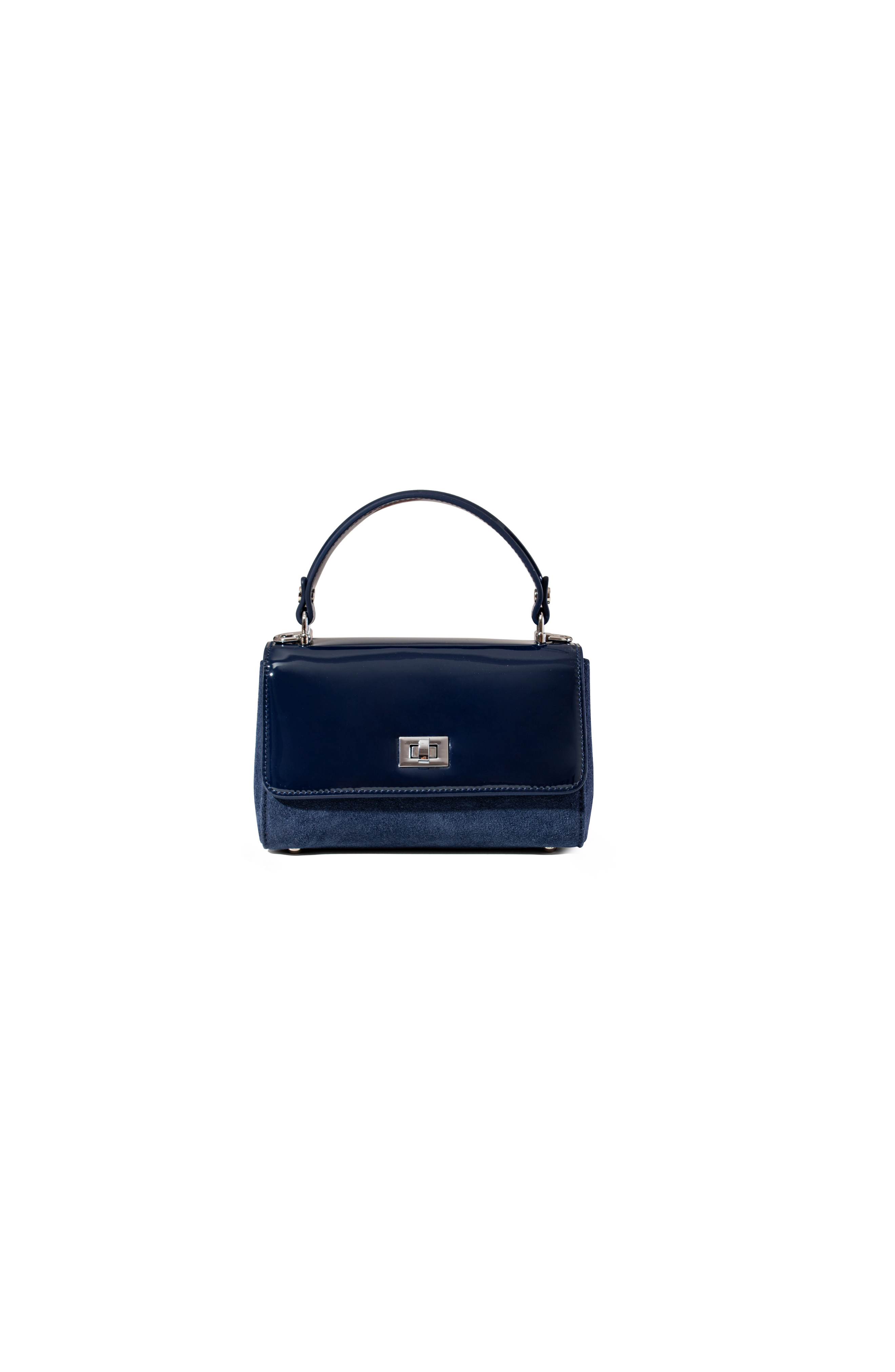 LILI Suede and Patent Leather Top Handle Mini Bag, Alternate, color, Navy