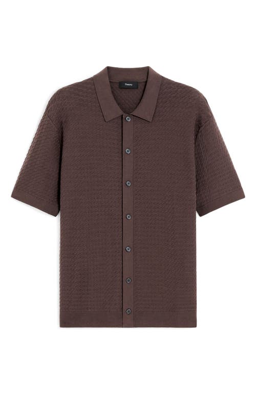 Theory Cairn Short Sleeve Organic Cotton Button-up Shirt In Brown