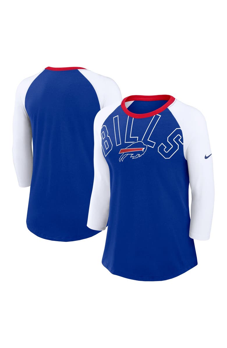 Nike Women's Nike Royal/White Buffalo Bills Knockout Arch Raglan Tri-Blend 3/4-Sleeve T-Shirt, Alternate, color, 