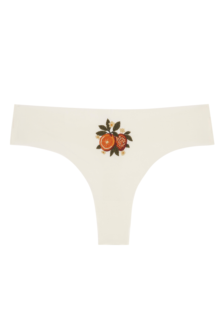Soft Seamless Thong with Embroidery, Main, color, Winter White