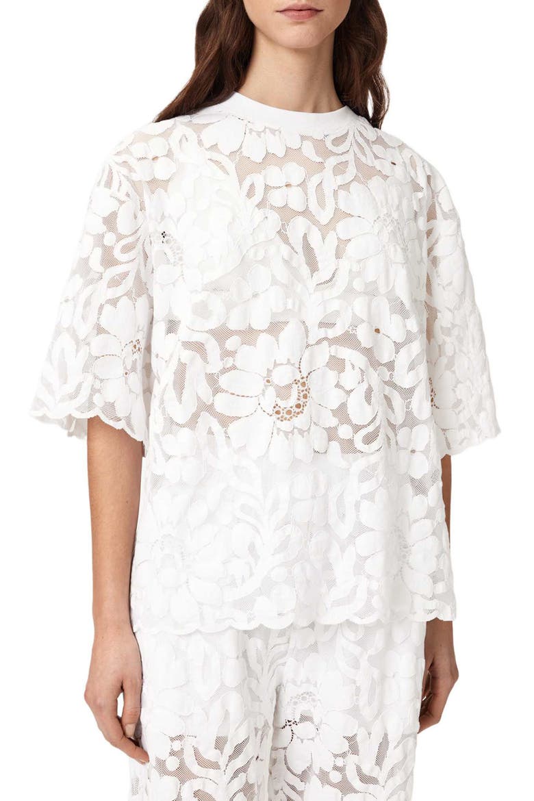 Amelie Floral Lace T-Shirt, Main, color, OPTIC WHITE