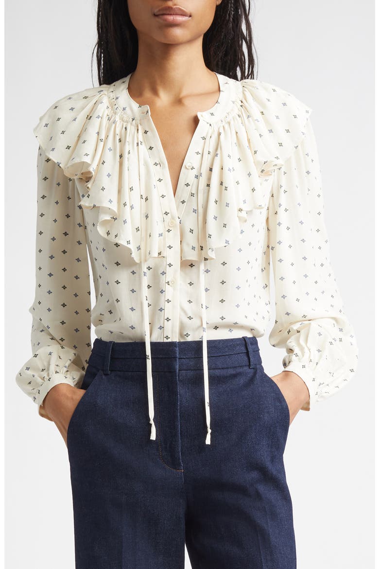 Gomez Ruffle Print Shirt, Main, color, ECRU MULTI