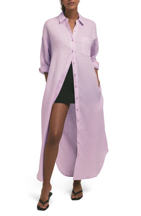 The Ex-Boyfriend Long Sleeve Linen Maxi Shirtdress