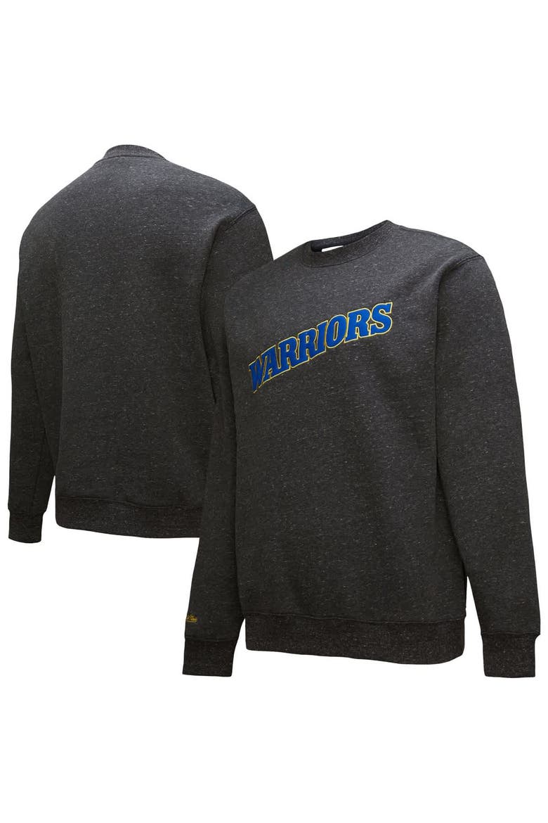 Men's Black Golden State Warriors Mitchell & Ness Black Out Collection Snow Washed Vintage Logo Pullover Sweatshirt, Main, color, Black