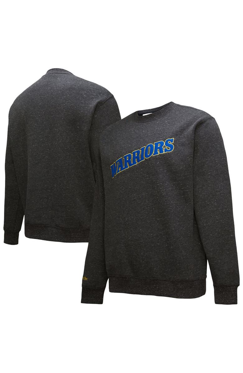 Mitchell & Ness Men's Black Golden State Warriors Mitchell & Ness Black Out Collection Snow Washed Vintage Logo Pullover Sweatshirt, Main, color, Black