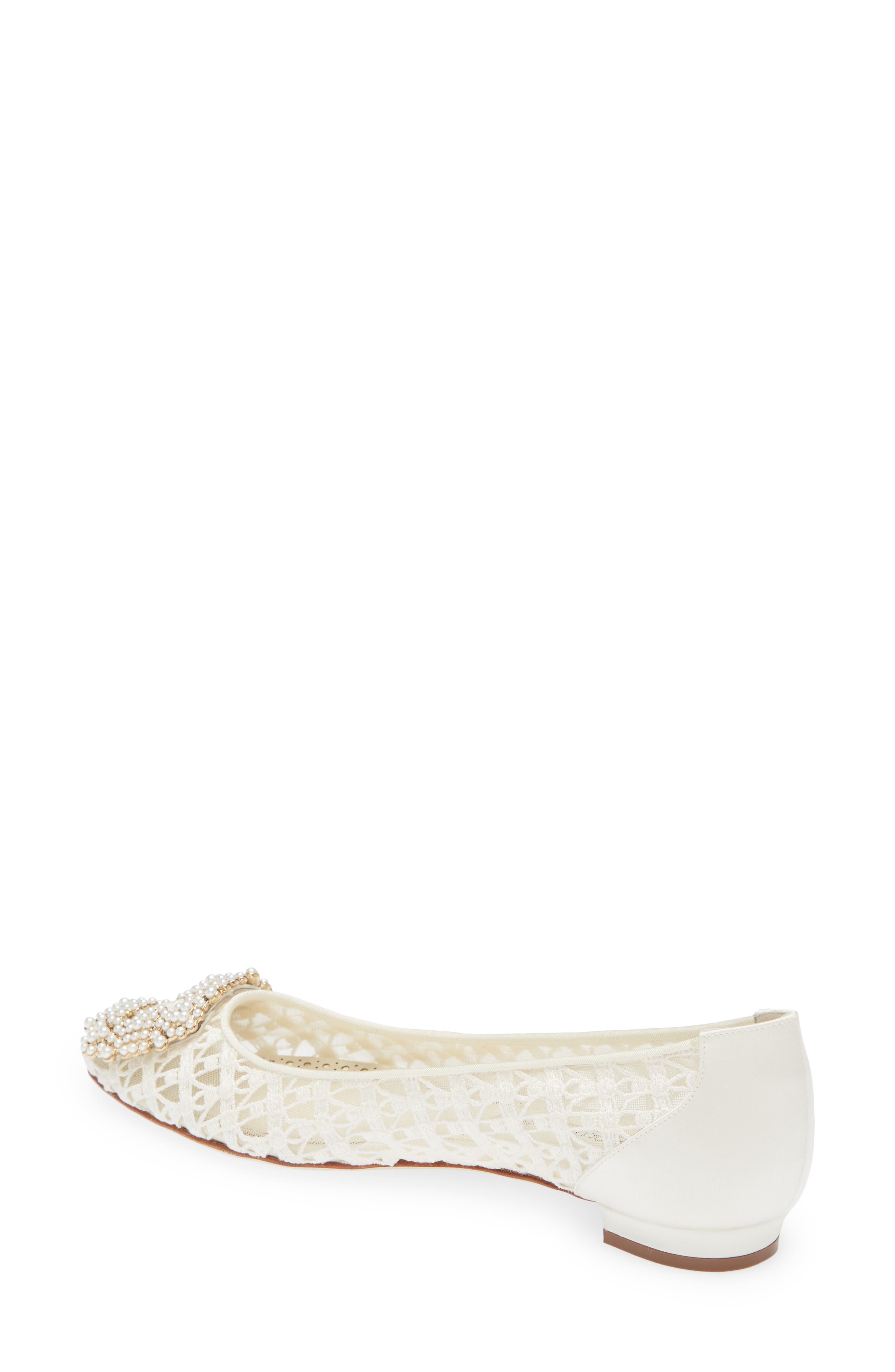 Manolo Blahnik Hangisi Imitation Pearl Buckle Embroidered Flat, Alternate, color, 