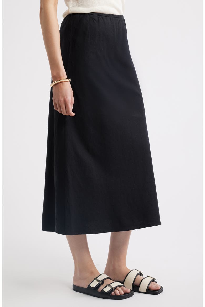 Linen Blend Midi Skirt, Alternate, color, BLACK