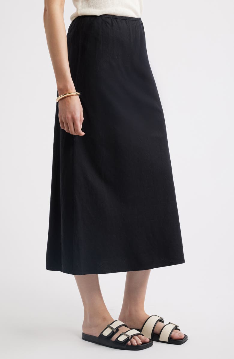 Nordstrom Linen Blend Midi Skirt, Alternate, color, Black