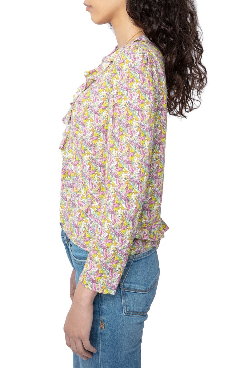 Zadig & Voltaire Tresse Liberty Wings Ruffle Button Front Blouse, Alternate, color, 