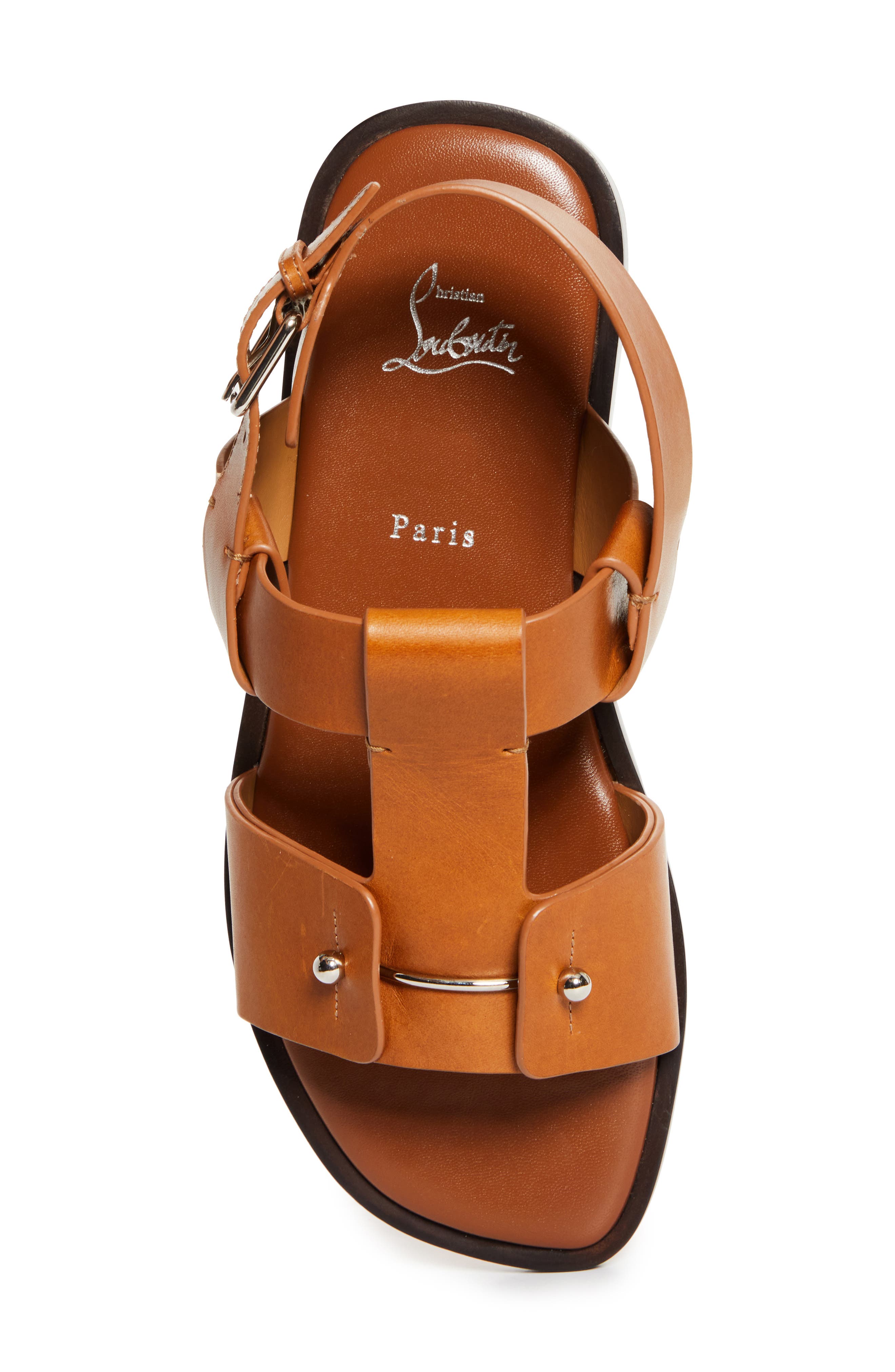 Christian Louboutin CHAMBELISS SANDAL FLAT CALF LI, Alternate, color, Cuoio