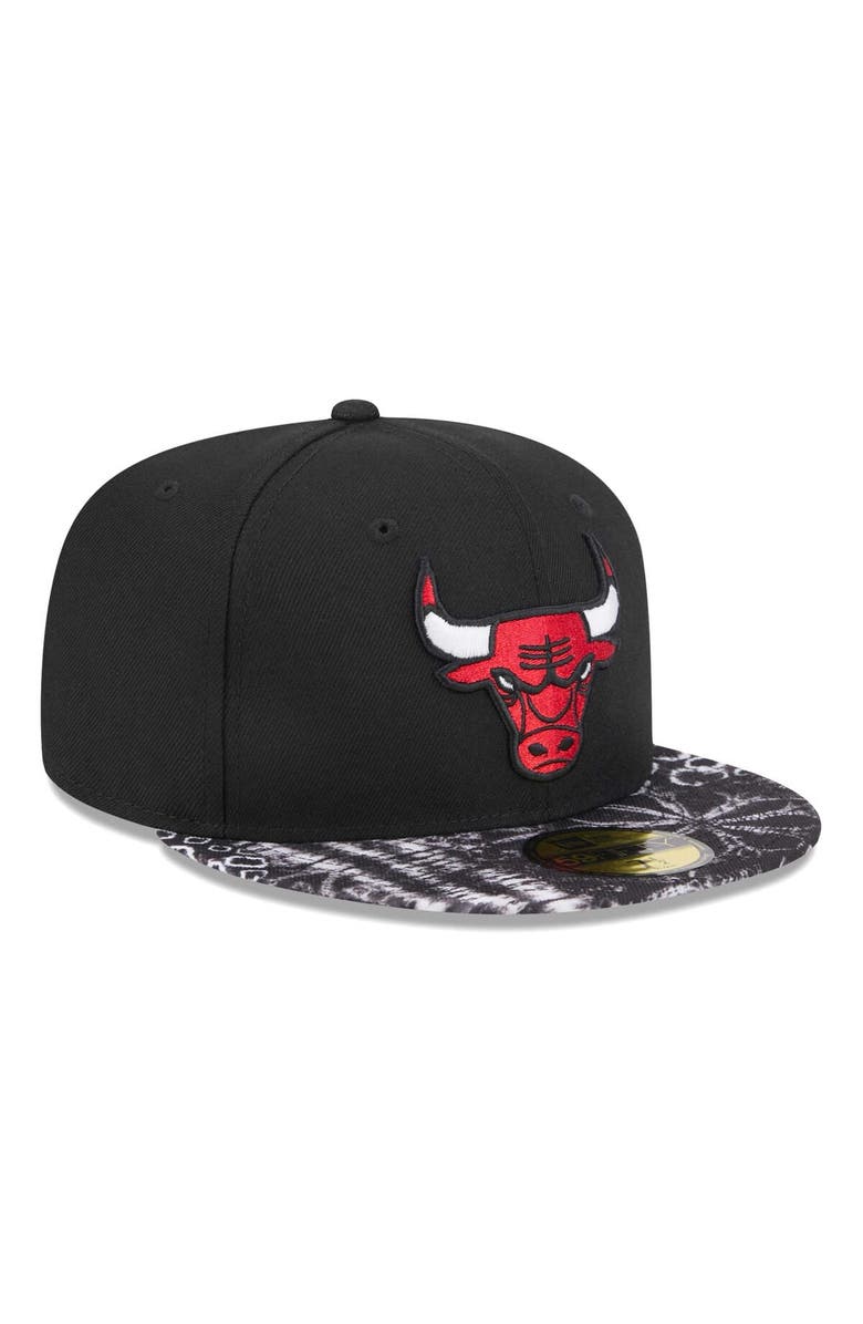 New Era Men's New Era Black Chicago Bulls Coral Reef Visor 59FIFTY Fitted Hat, Alternate, color,