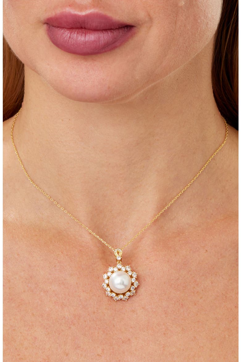 Shell Pearl Halo Pendant Necklace, Alternate, color, YELLOW
