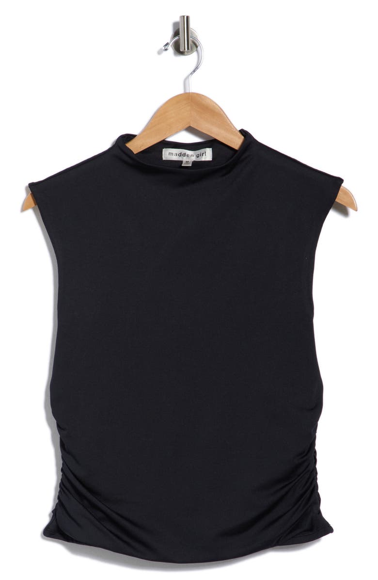 Madden Girl Funnel Neck Cap Sleeve Top, Main, color, Black