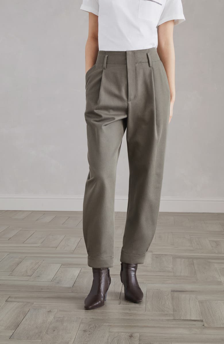 Brunello Cucinelli Cotton and wool cover sartorial baggy trousers with monili, Alternate, color, 