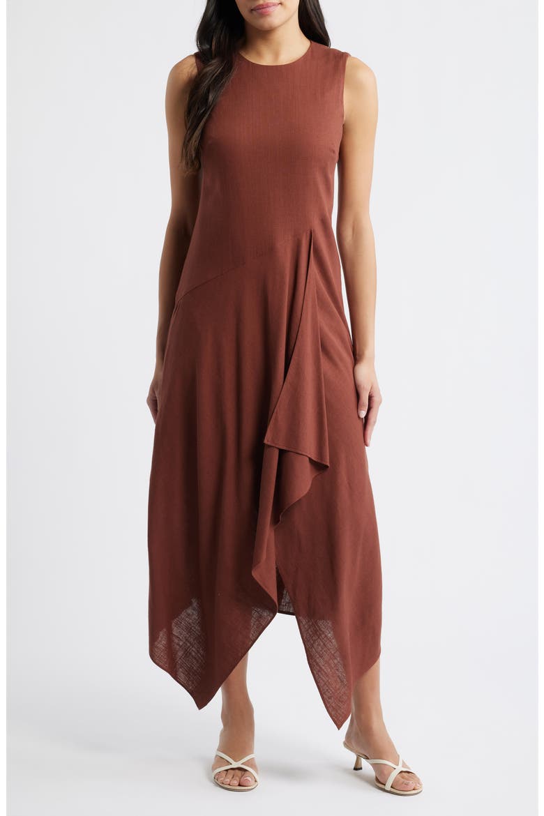 Sleeveless Linen Midi Dress, Main, color, BROWN