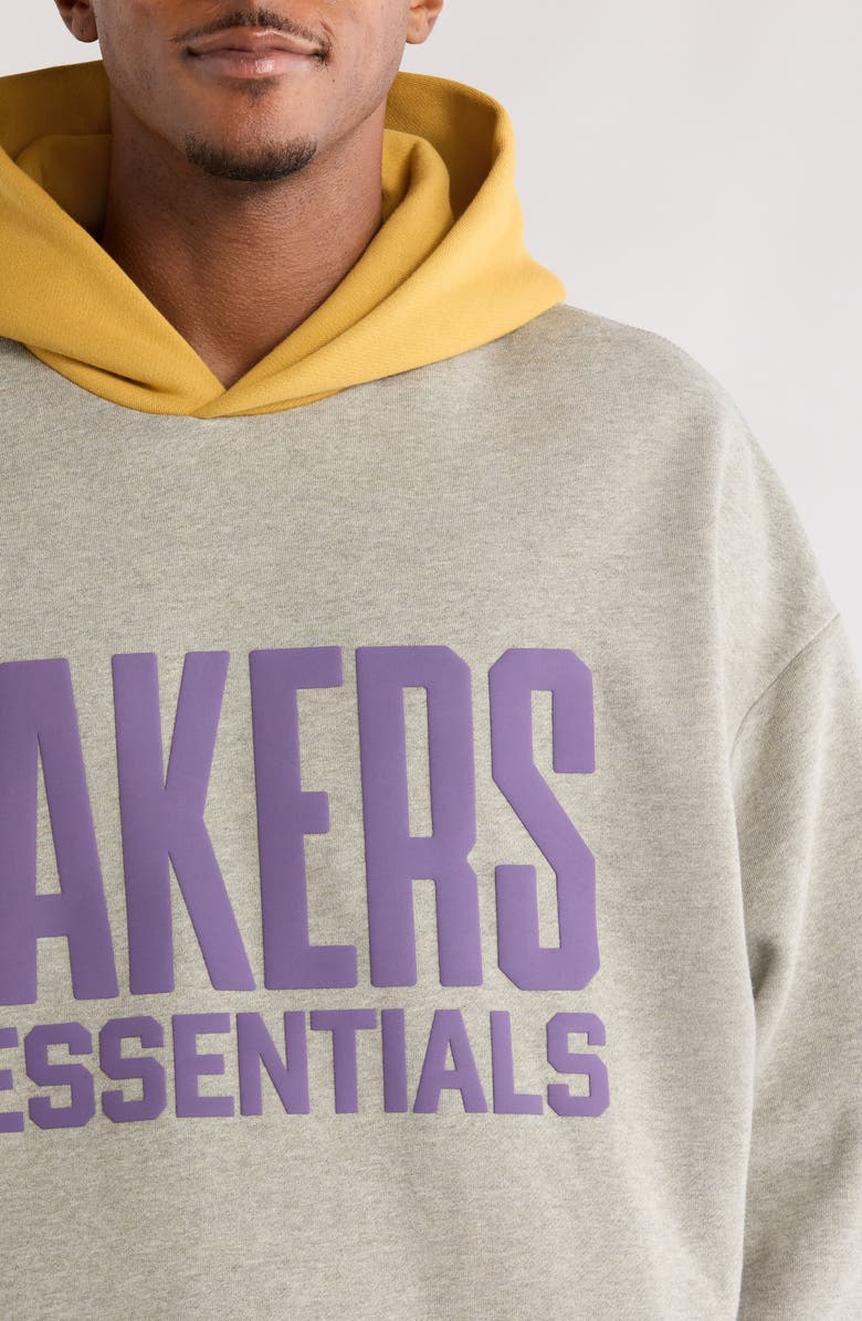 Fear of God Essentials x NBA Lakers Sports Fit Hoodie, Alternate, color, Concrete Heather/ Canyon