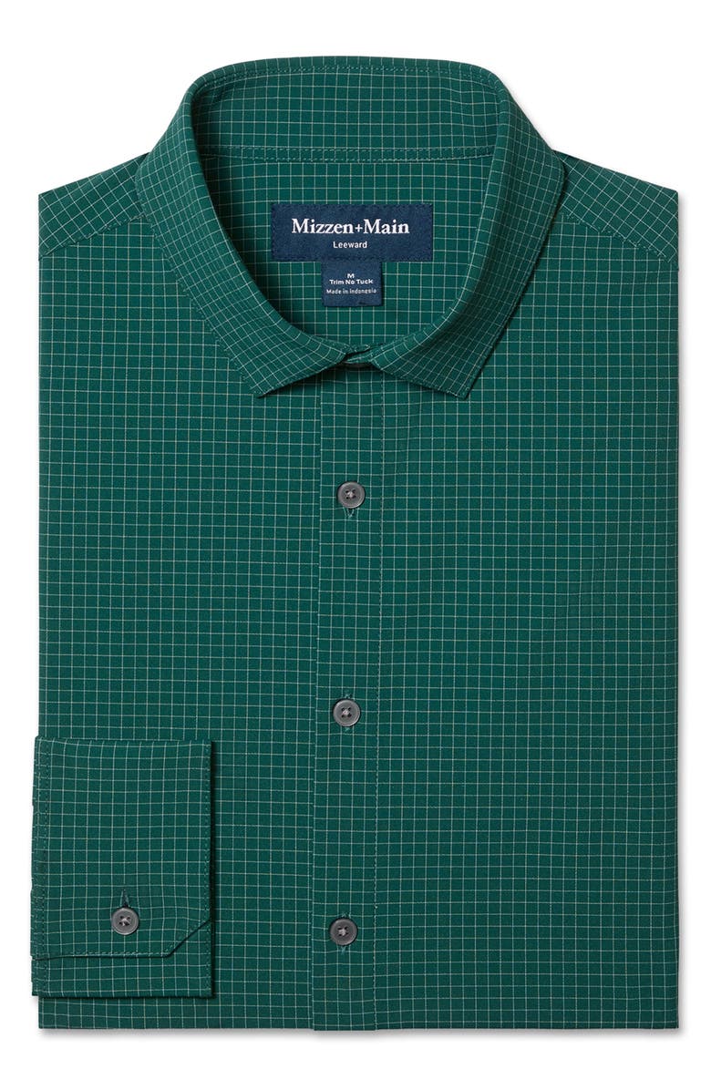Mizzen+Main Leeward Trim Fit Dark Green Check No Tuck Stretch Button-Up Shirt, Alternate, color, 