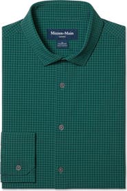 Mizzen+Main Leeward Trim Fit Dark Green Check No Tuck Stretch Button-Up Shirt
