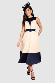 Coast Colour Block Crepe Belted Midi Dress