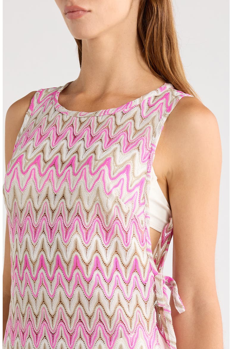 Kimber Metallic Fringe Trim Tie Side Cover-Up Minidress, Alternate, color, RADIANT PINK ZIGZAG