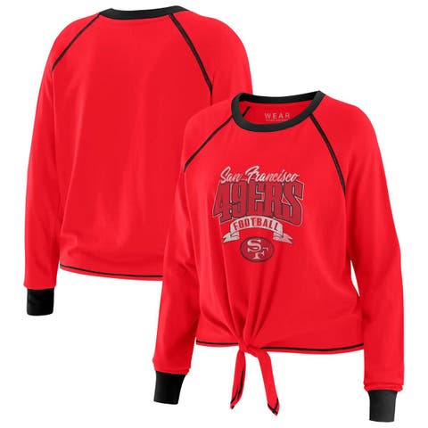 Women's WEAR by Erin Andrews Scarlet/Black San Francisco 49ers Plus Size Tie-Front Long Sleeve Top