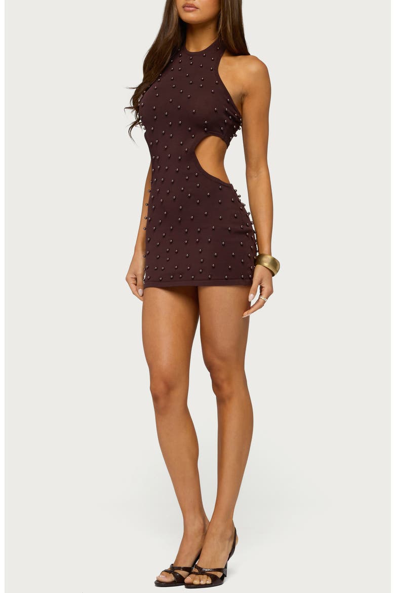 Kelcey Bead Cutout Knit Minidress, Alternate, color, BROWN