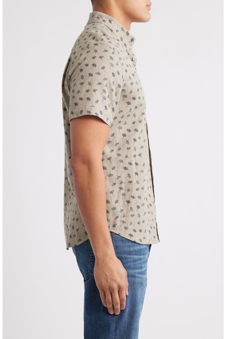 Carson Short Sleeve Stretch Linen Blend Button-Up Shirt, Alternate, color, JAPANESE GINGKO BULGUR