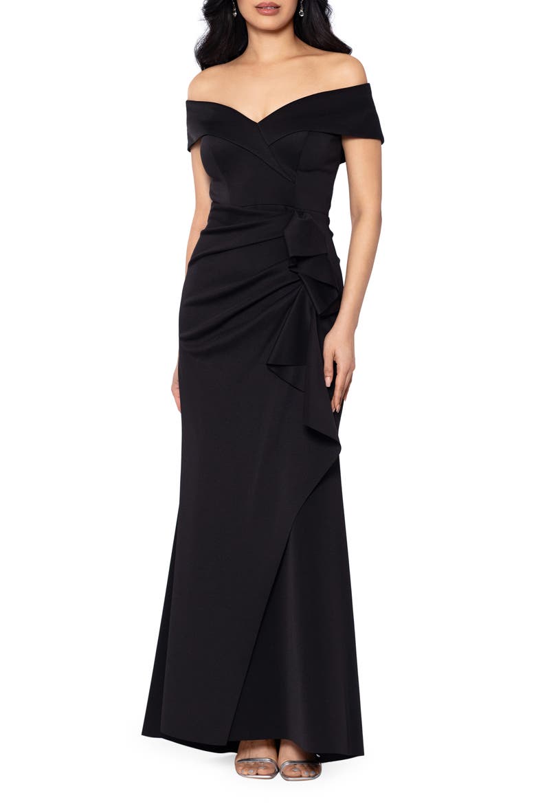 Off the Shoulder Ruffle Scuba Crepe Gown video
